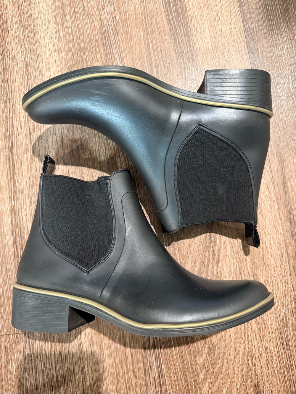 kate spade Black Chelsea Rain Booties with Contrast Trim